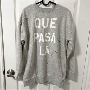 Vintage Streetwear Printed Ripped Drop Shoulder Fleece Sherpa Lined Sweatshirt